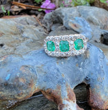 14k gold Edwardian mine cut diamond & emerald ring
