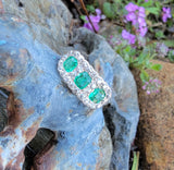 14k gold Edwardian mine cut diamond & emerald ring