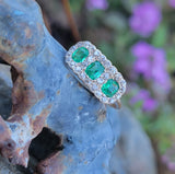 14k gold Edwardian mine cut diamond & emerald ring