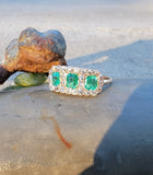 14k gold Edwardian mine cut diamond & emerald ring