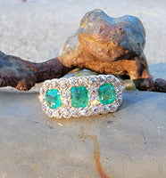 14k gold Edwardian mine cut diamond & emerald ring