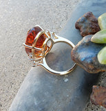 14k yellow gold large oval citrine & diamond estate cocktail ring