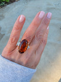 14k yellow gold large oval citrine & diamond estate cocktail ring