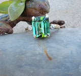 14k gold two tone Green Tourmaline & Diamond estate ring