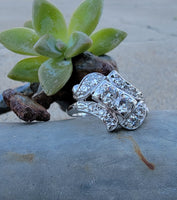 14k white gold RETRO mid century diamond Ring