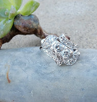 14k white gold RETRO mid century diamond Ring