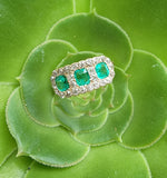 14k gold Edwardian mine cut diamond & emerald ring