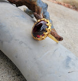 14k gold cabochon garnet estate ring