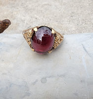 10k gold cabochon garnet estate Deco ring