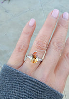 Platinum precious topaz & baguette diamond ring - pear cut