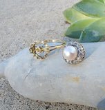 14k yellow gold Edwardian pearl & diamond halo ring