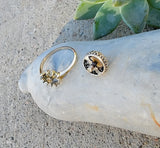 14k yellow gold Edwardian pearl & diamond halo ring