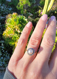 14k yellow gold Edwardian pearl & diamond halo ring