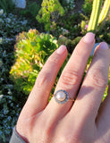 14k yellow gold Edwardian pearl & diamond halo ring
