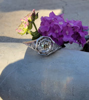 18k gold white gold c.1920's filigree diamond ring