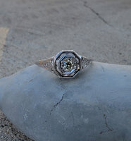 18k gold white gold c.1920's filigree diamond ring