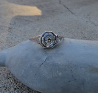 18k gold white gold c.1920's filigree diamond ring