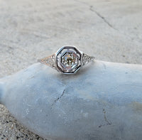18k gold white gold c.1920's filigree diamond ring