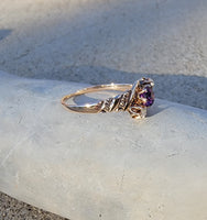 10k gold Victorian amethyst & rose cut diamond estate ring