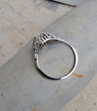 18k white gold vintage Art Deco Diamond & Sapphire filigree Ring