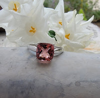 14k white gold pink Tourmaline solitaire ring  - custom
