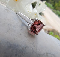 14k white gold pink Tourmaline solitaire ring  - custom