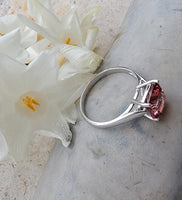 14k white gold pink Tourmaline solitaire ring  - custom