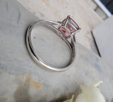 14k white gold pink Tourmaline solitaire ring  - custom