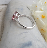 14k white gold pink Tourmaline solitaire ring  - custom