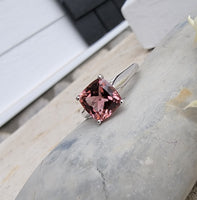 14k white gold pink Tourmaline solitaire ring  - custom