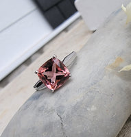 14k white gold pink Tourmaline solitaire ring  - custom