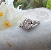 18k gold white gold c.1920's filigree diamond ring