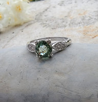 platinum green sapphire & diamond estate ring