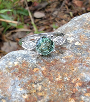 platinum green sapphire & diamond estate ring