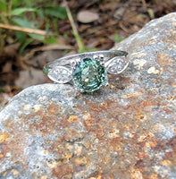 platinum green sapphire & diamond estate ring
