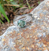 platinum green sapphire & diamond estate ring