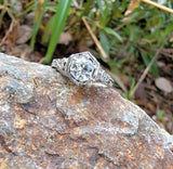 18k gold white gold c.1920's filigree diamond ring