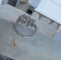 14k white gold Pink Sapphire & Diamond estate flower Ring