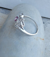 14k white gold Pink Sapphire & Diamond estate flower Ring