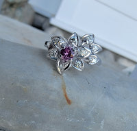 14k white gold Pink Sapphire & Diamond estate flower Ring