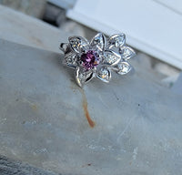 14k white gold Pink Sapphire & Diamond estate flower Ring