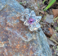 14k white gold Pink Sapphire & Diamond estate flower Ring
