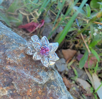 14k white gold Pink Sapphire & Diamond estate flower Ring