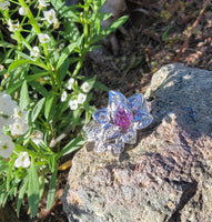 14k white gold Pink Sapphire & Diamond estate flower Ring