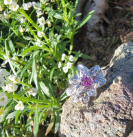 14k white gold Pink Sapphire & Diamond estate flower Ring