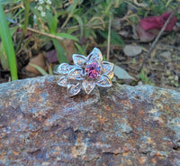 14k white gold Pink Sapphire & Diamond estate flower Ring