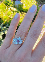 14k white gold Pink Sapphire & Diamond estate flower Ring