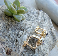 14k gold two tone sapphire lever back earrings