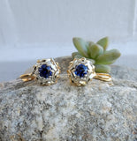 14k gold two tone sapphire lever back earrings