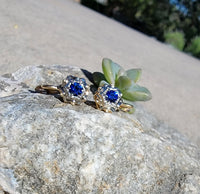 14k gold two tone sapphire lever back earrings